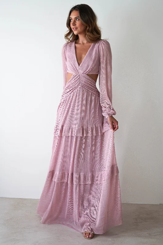 Postiano Shimmer Ribbed Maxi Dress | Blush