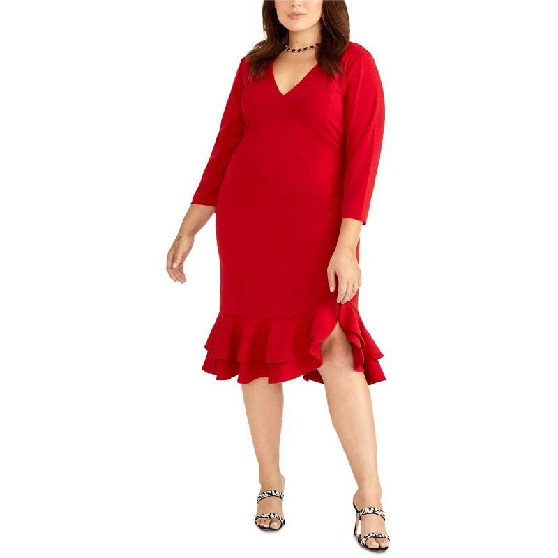 Rachel Roy Womens Ruffle Midi Dress, Red, 14W