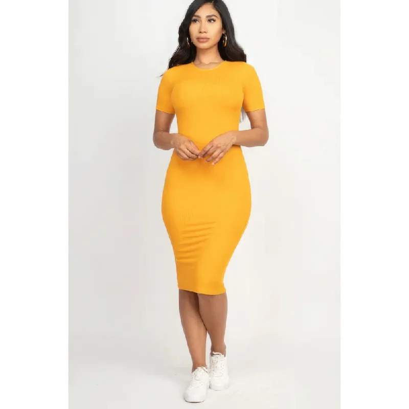 Ribbed Bodycon Midi Dress with Short Sleeves Perfect for Various Occasion