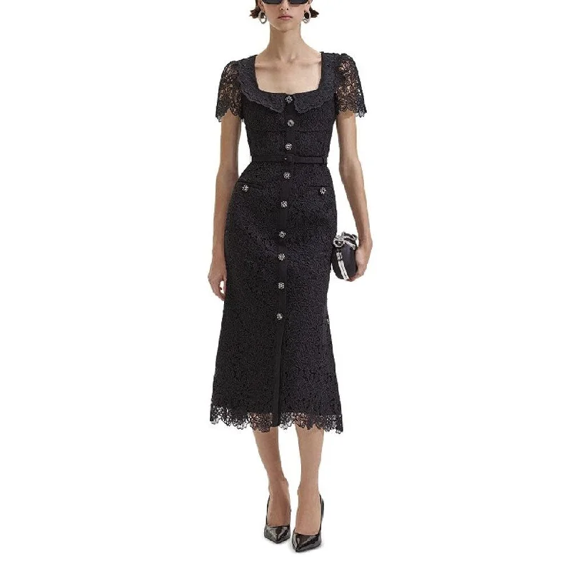 Self Portrait Women's Black Giupure Lace Midi Dress