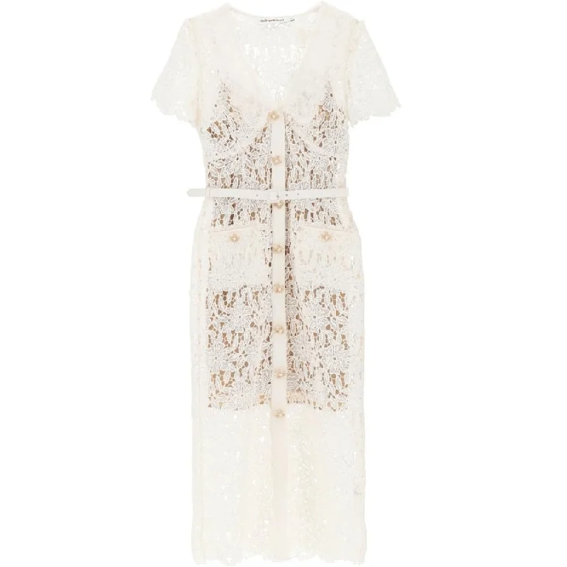 Self Portrait Women's Cream Lace Midi Dress