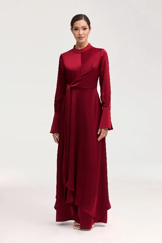 Serena Satin Side Tie Maxi Dress - Burgundy