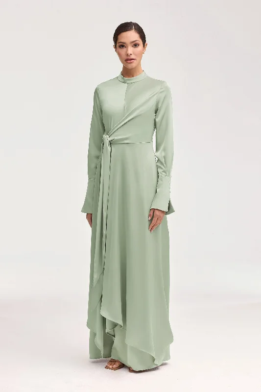 Serena Satin Side Tie Maxi Dress - Pistachio