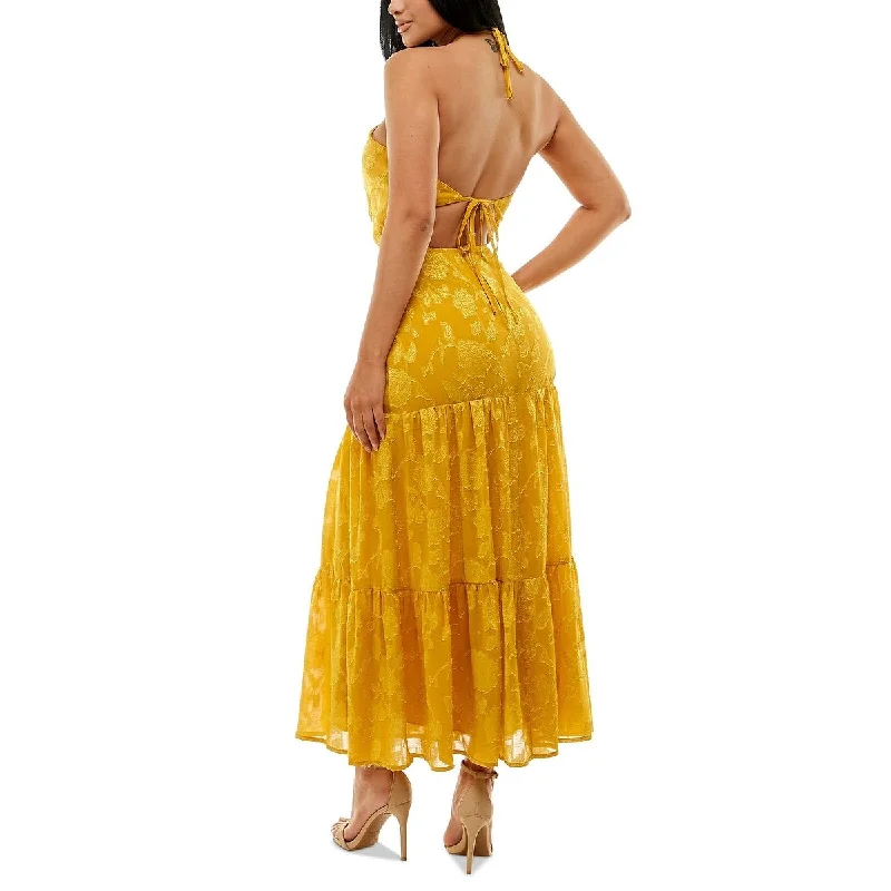 Speechless Junior's Burnout Halter Maxi Dress Yellow Size 5