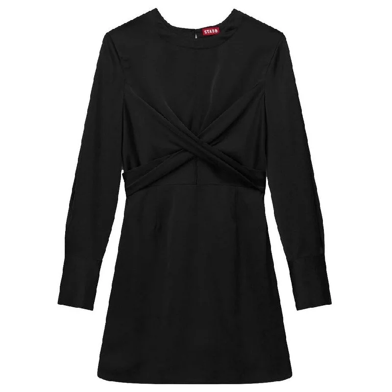 Staud Women's Solid Black Satin Long Sleeve Crosshill Mini Dress