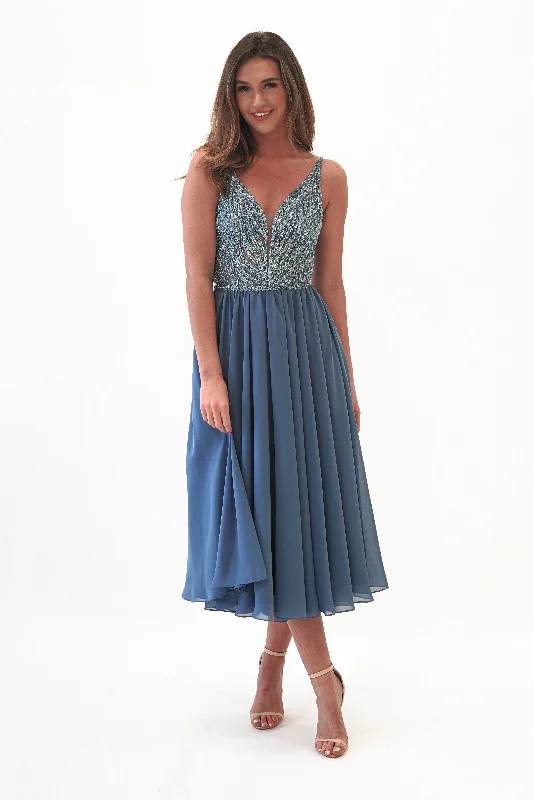 Tasha Chiffon Embellished Midi Dress | Blue