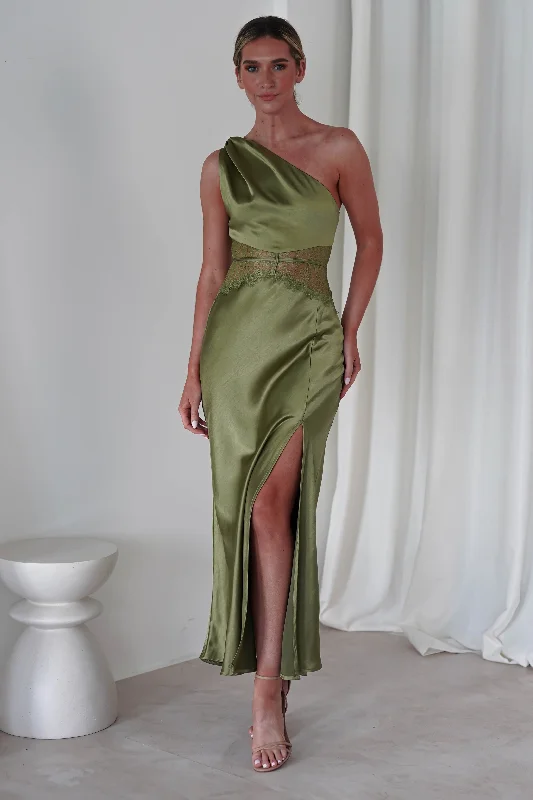 Valentina Soft Satin Maxi Dress | Olive