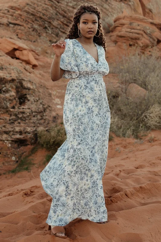 Verona Smocked Maxi Dress | White + Blue Print