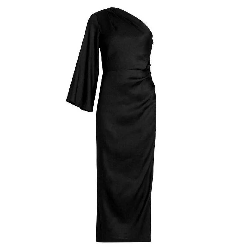 Veronica Beard Womens Patsy One-Shoulder Solid Black Maxi Dress