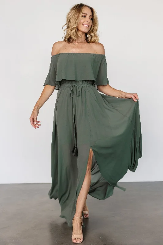 Victoria Off Shoulder Maxi Dress | Dark Sage