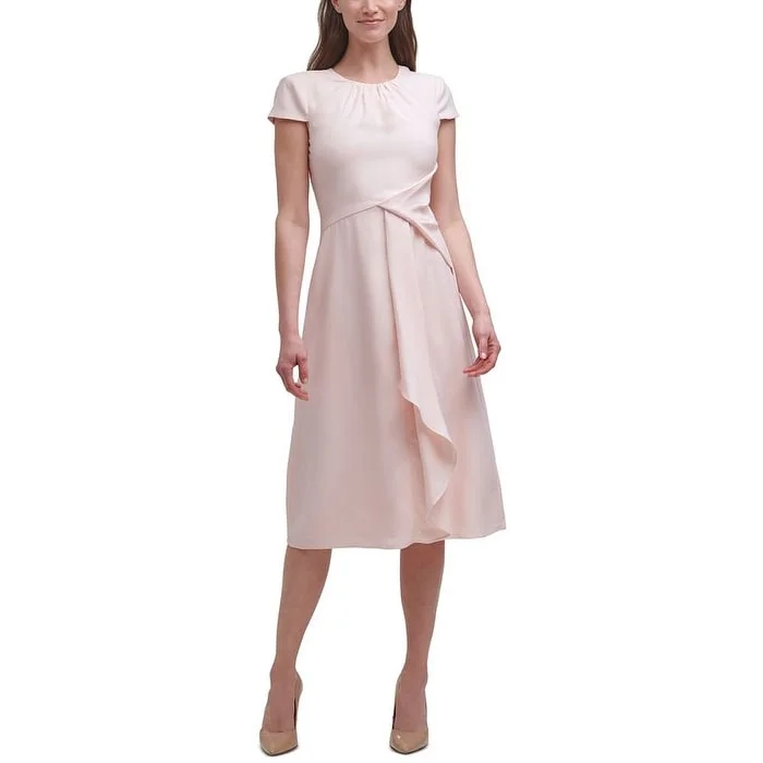 Vince Camuto Women's Satin Cap Sleeve Midi Dress Pink Size 6