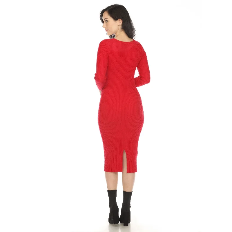 Women's Long Sleeve Rib Midi Sweater Dress