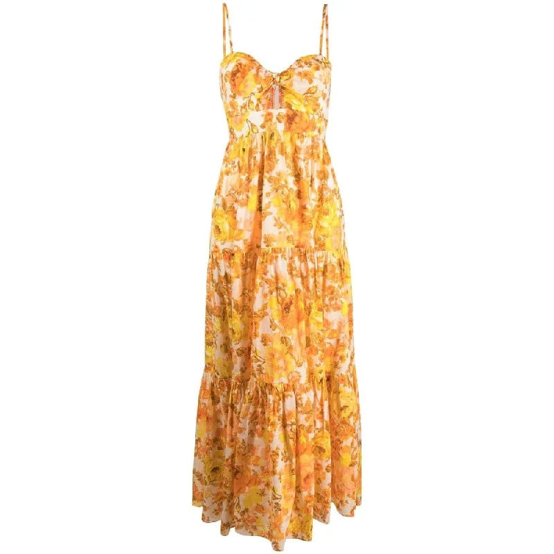 Zimmermann Raie Tie Front Midi Dress Yellow/Orange Floral