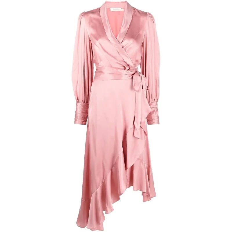 Zimmermann Silk Wrap Midi Dress Lipstick