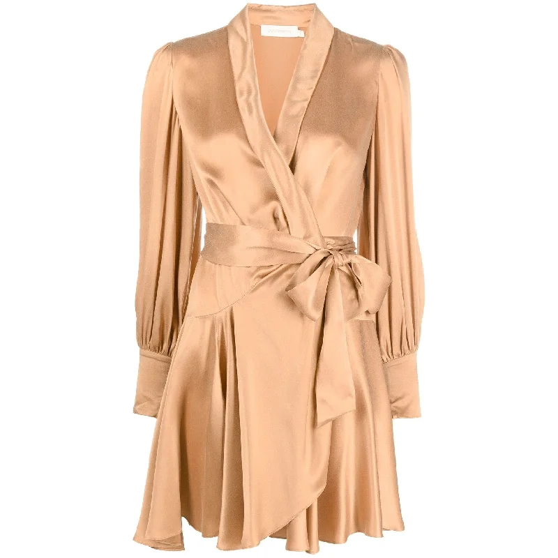 Zimmermann Silk Wrap Mini Dress Sand