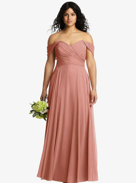 A-Line Off Shoulder Chiffon Bridesmaid Dresses Floor-length Party Dress