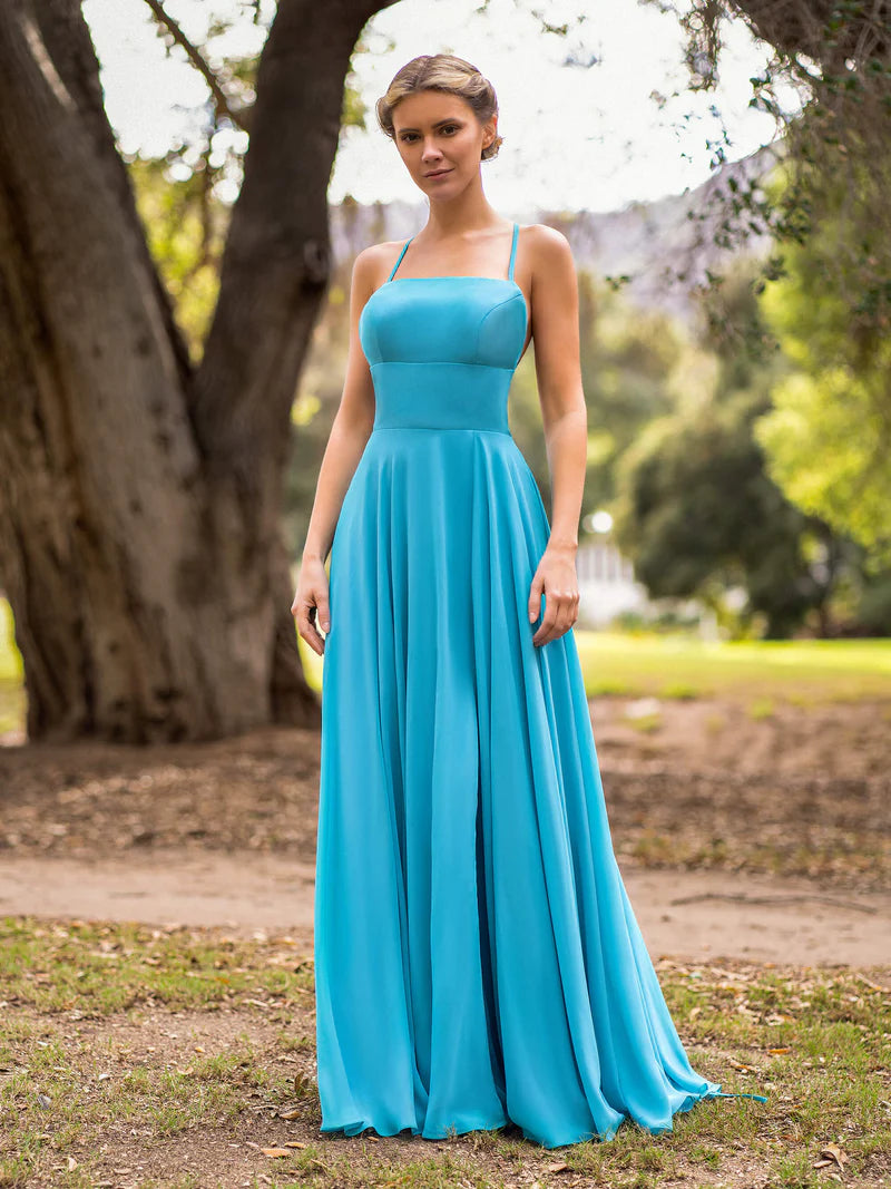 A-line Straight Across Chiffon Floor Length Cutout Back Prom Dress