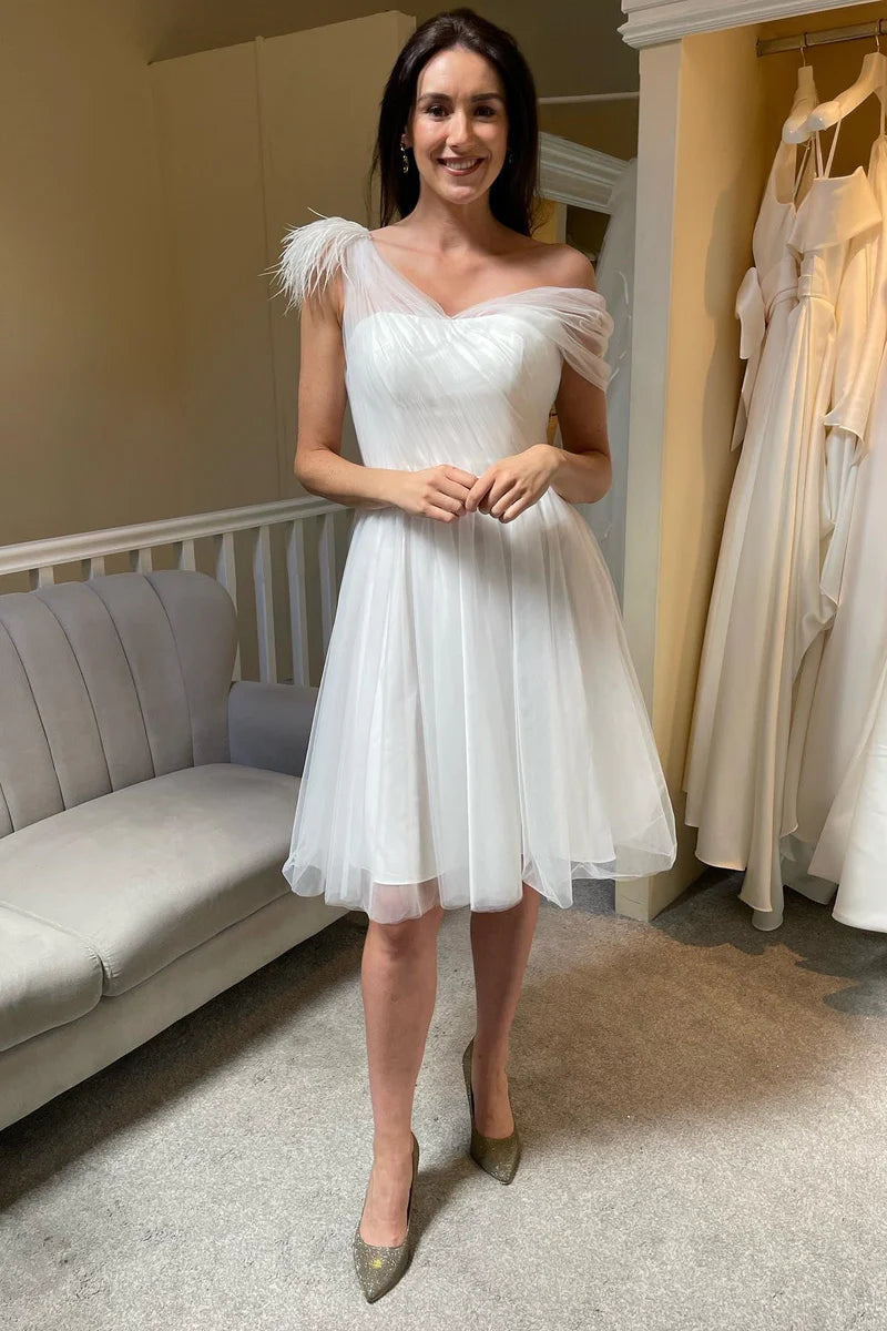 Asymmetrical Tulle A-Line Knee-Length Wedding Dress