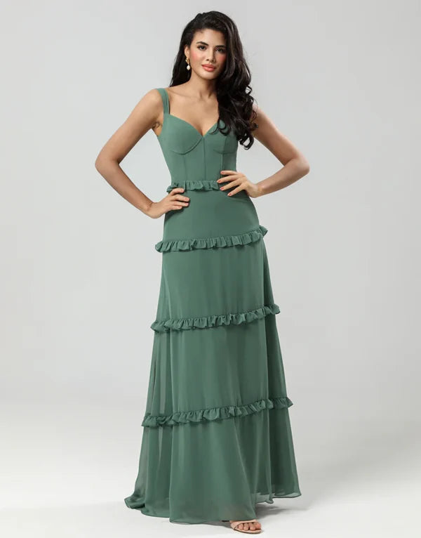 Bridesmaid Dress A Line Off the Shoulder Eucalyptus Long