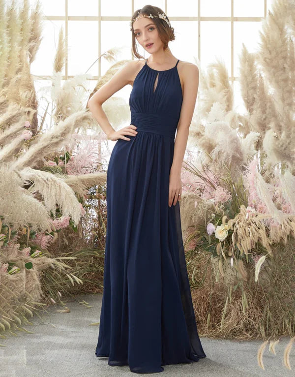 Bridesmaid Dress Navy Halter Chiffon