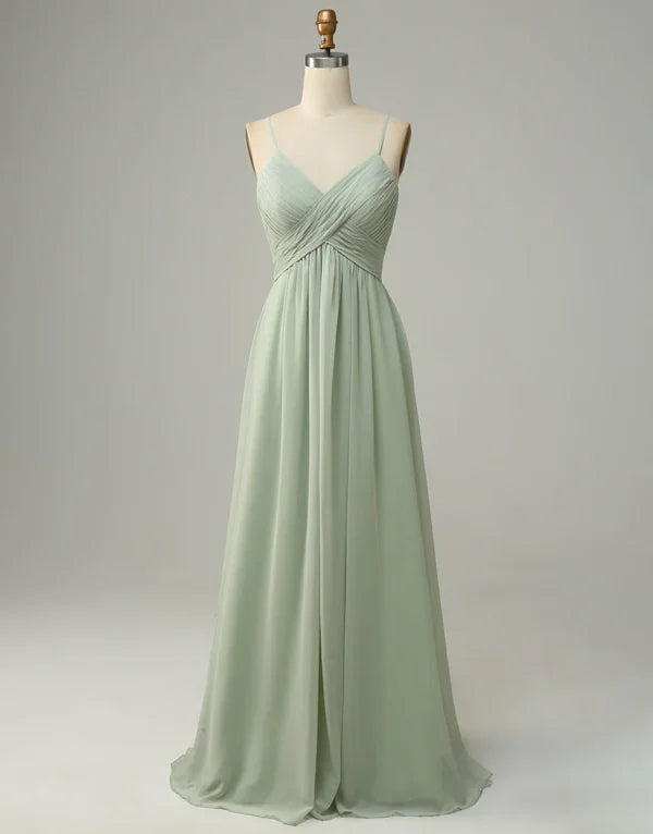 Bridesmaid Dress Spaghetti Straps Sleeveless Dusty Sage