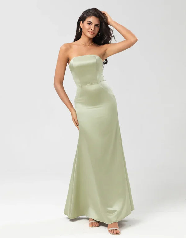 Bridesmaid Dress Strapless Satin Sheath Green