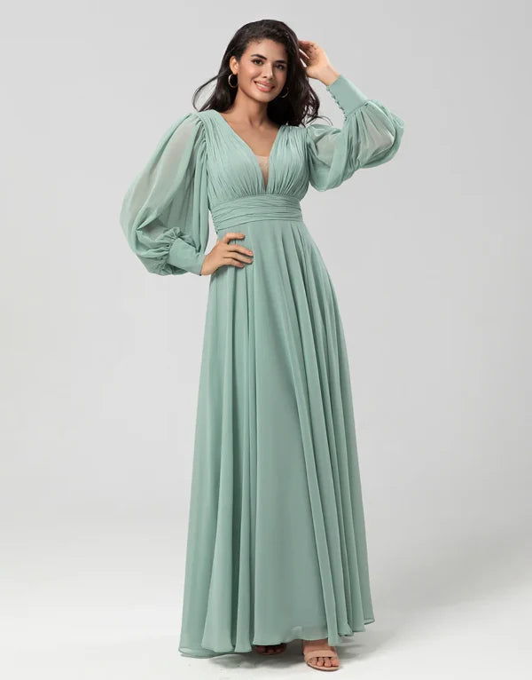 Chiffon Green with Pleated Bridesmaid Dress