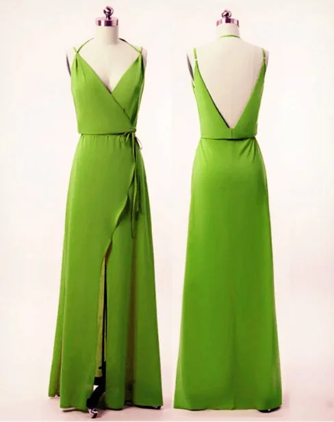 Elegant Boho Floor-length Bridesmaid Dresses Chiffon V Neck Split