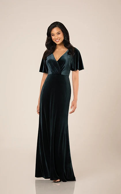 Luxe Velvet Bridesmaid Dress with Flutter Sleeves and Back Detail