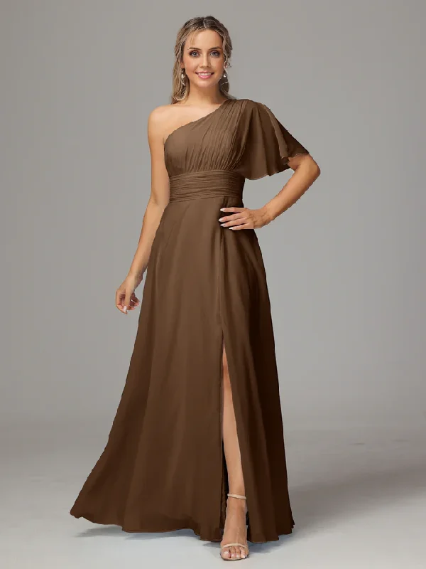 One Shoulder Chiffon Floor-length Bridesmaid Dresses With Slit