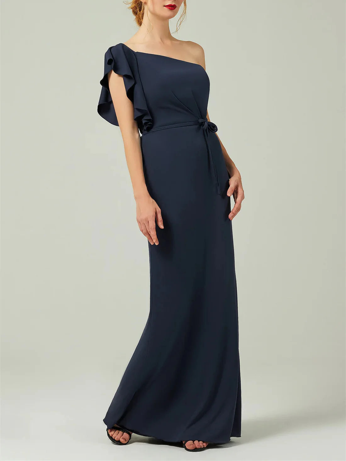 Sheath/Column One-Shoulder Chiffon Floor-Length Bridesmaid Dress Wedding Guest Dresses