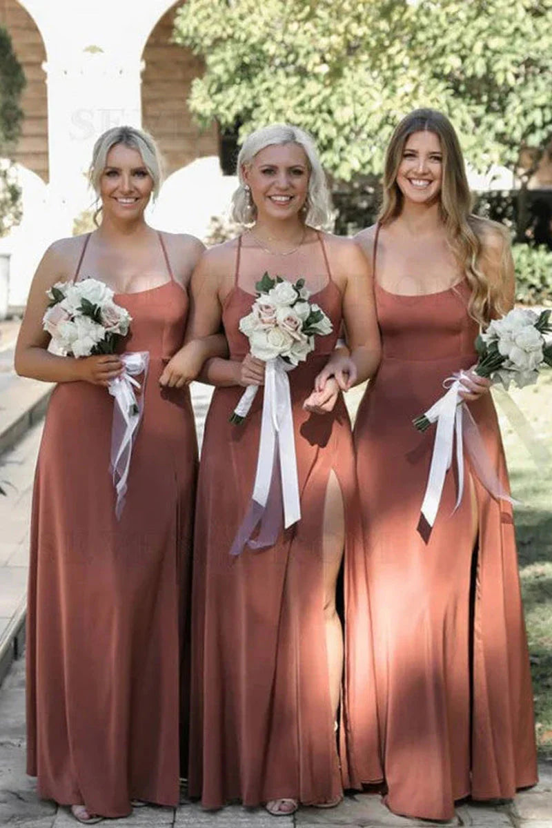 Simple Criss-Cross Straps Back Dusty Rose Bridesmaid Dress