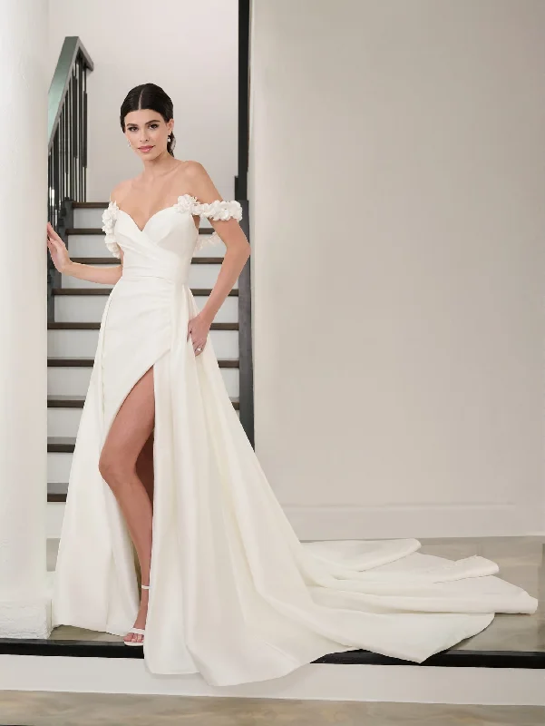 3D Floral A-line Bridal Slit Gown by Adrianna Papell 31291