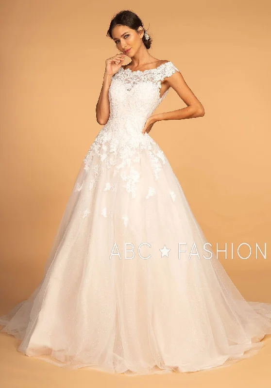 Cap Sleeve Wedding Dress with Lace Appliques by Elizabeth K GL2596