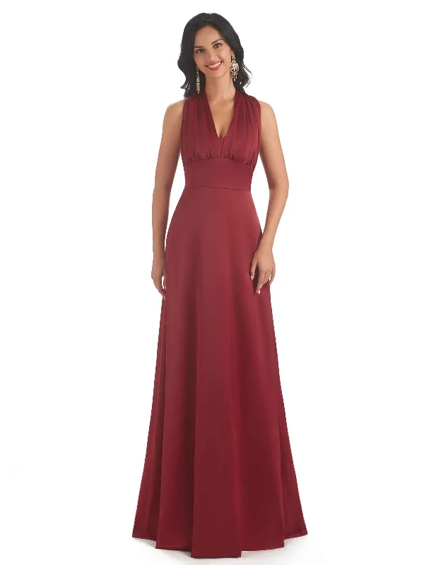 Convertiable Soft Satin A-line Long Wedding Bridesmaid Dresses Online