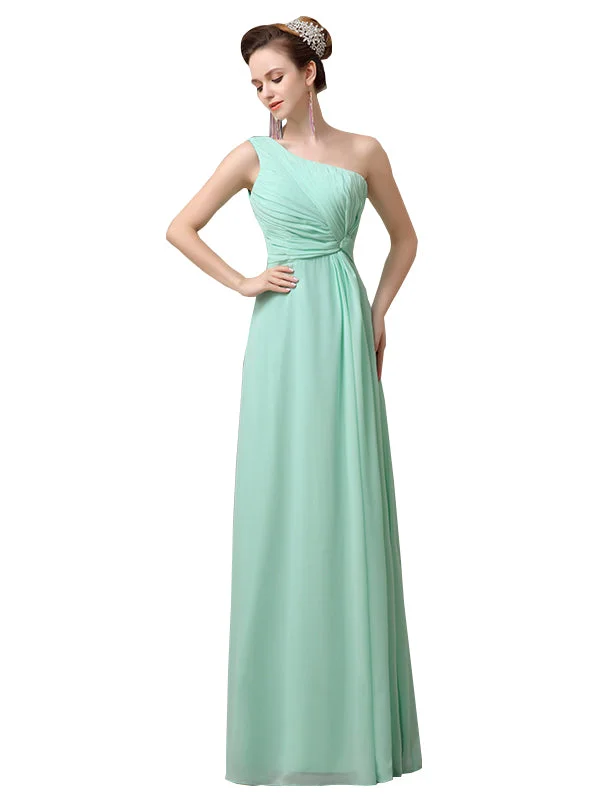 Simple A-line Chiffon One Shoulder Floor-Length Long Bridesmaid Dresses