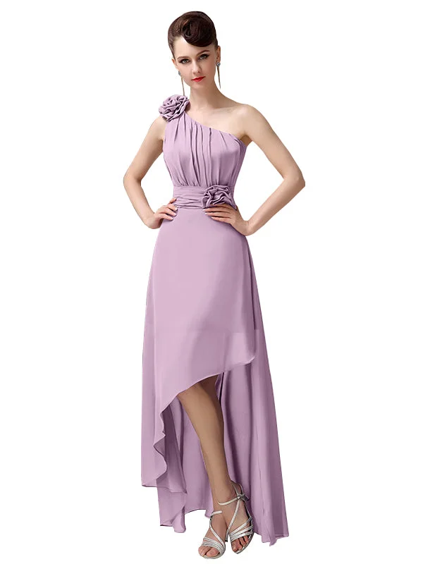 A-line Chiffon One-shoulder High-low Long Bridesmaid Dresses