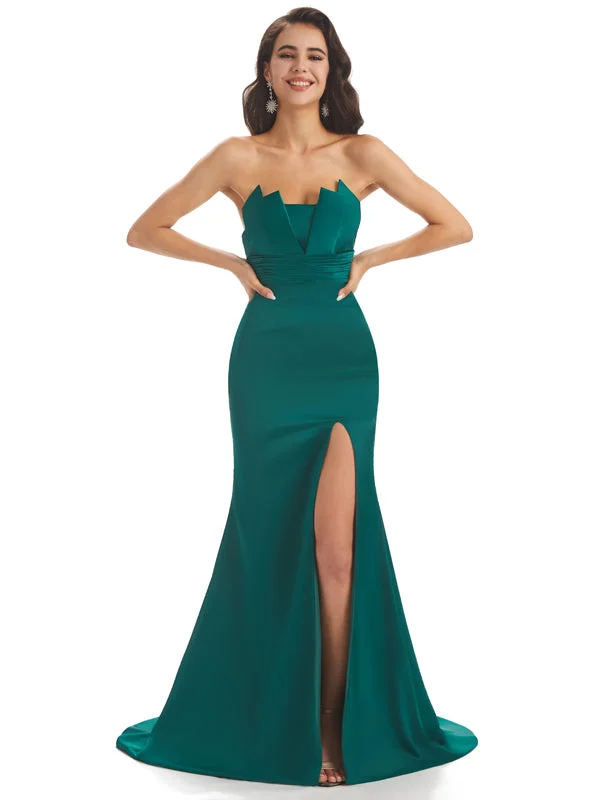 Sexy Side Slit Soft Satin African Modern Long Mermaid Bridesmaid Dresses