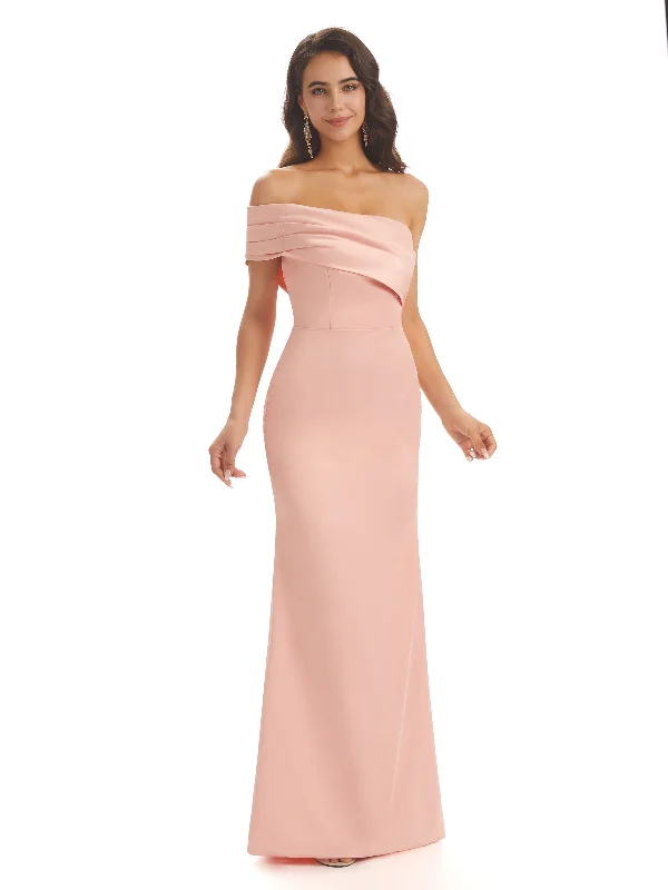 Soft Satin Sexy Side Slit One Shoulder Long Mermaid Bridesmaid Dresses Online