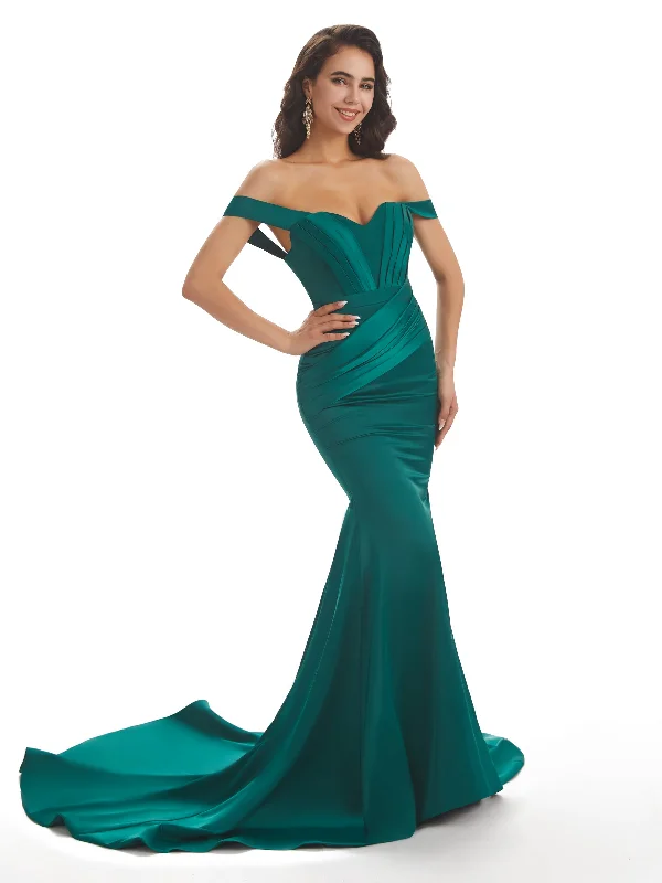 Sexy Mermaid Off The Shoulder Floor-Length Long Soft Satin Bridesmaid Dresses Online