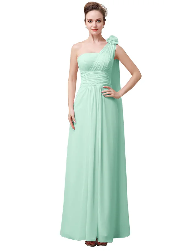 One Shoulder Chiffon A-line Floor-Length Long Bridesmaid Dresses