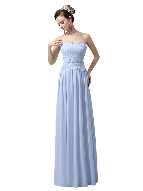 A-line Sweetheart Chiffon Floor-Length Long Bridesmaid Dresses