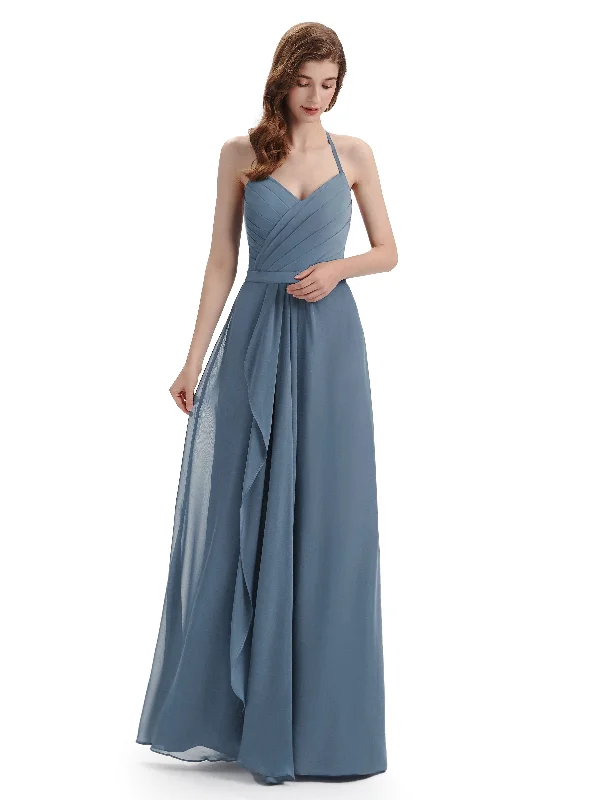 Charming Halter V-neck Floor Length Bridesmaid Dresses