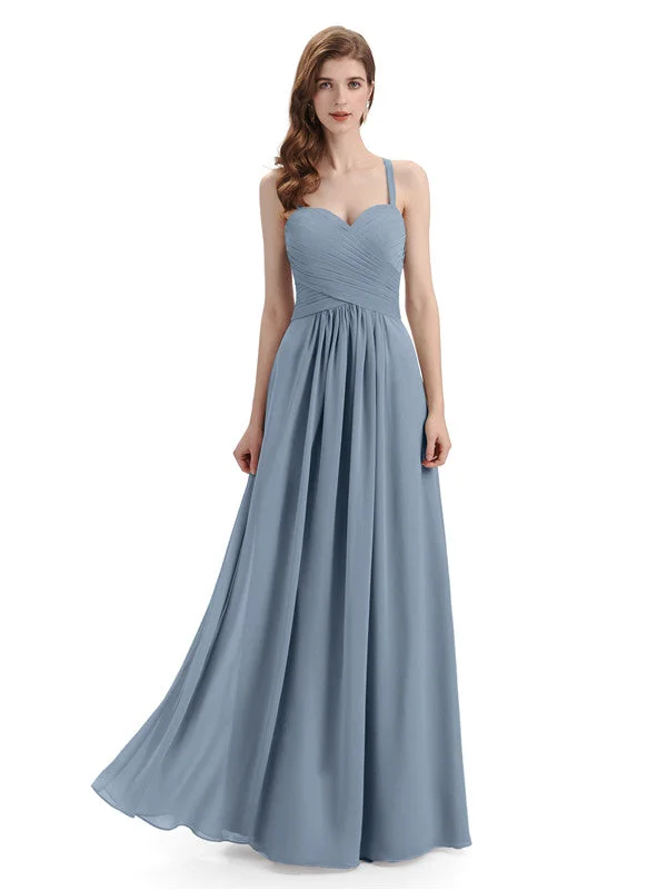 Elegant Spaghetti Strap Sweetheart Floor Length Bridesmaid Dresses