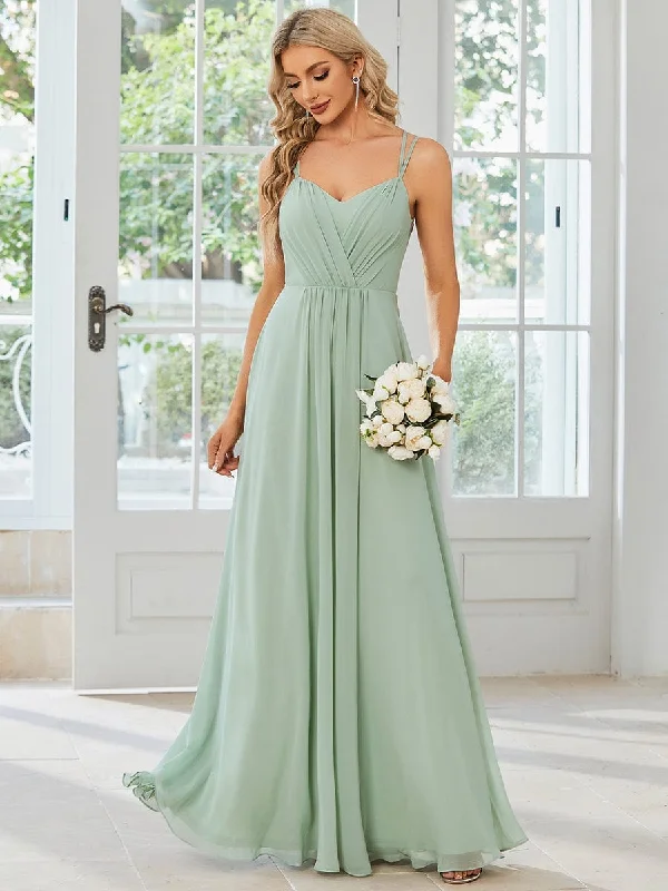 Convertible Chiffon Lace Open Back Spaghetti Straps Bridesmaid Dress