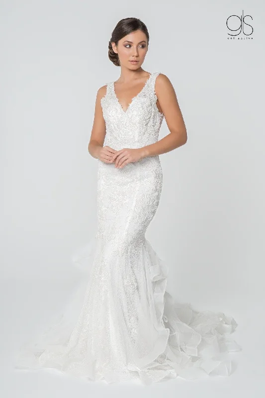 Embroidered Sleeveless Mermaid Wedding Gown by Elizabeth K GL2814