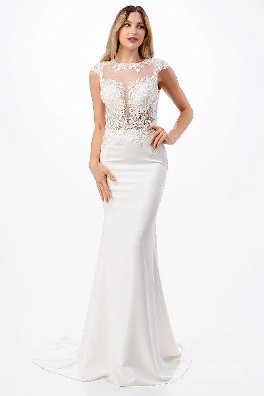 Fitted Applique Cap Sleeve Bridal Gown by Coya MS0015