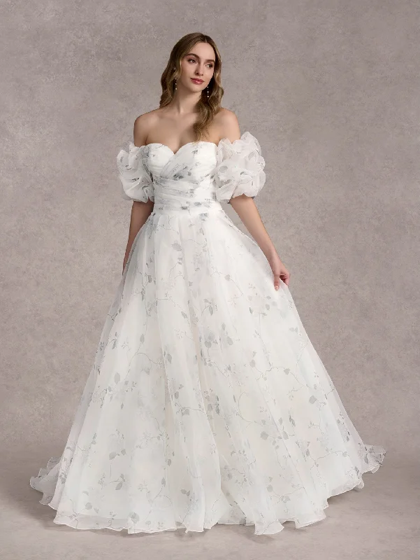 Floral Print Puff Sleeve Bridal Gown by Adrianna Papell 31255P