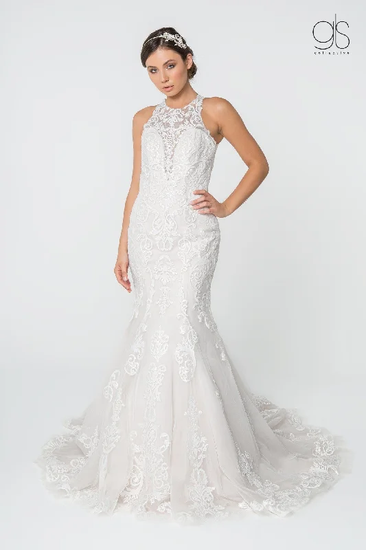 Lace High-Neck Wedding Mermaid Gown by Elizabeth K GL2818