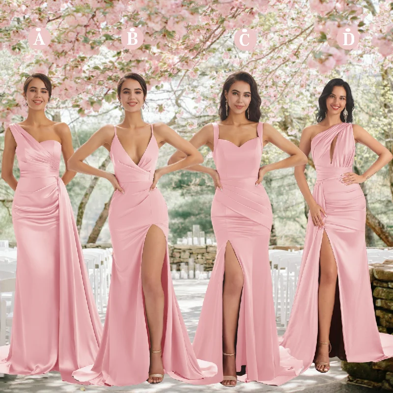 Mix and Match Blush Sexy Side Slit Mermaid Soft Satin Long Bridesmaid Dresses Online